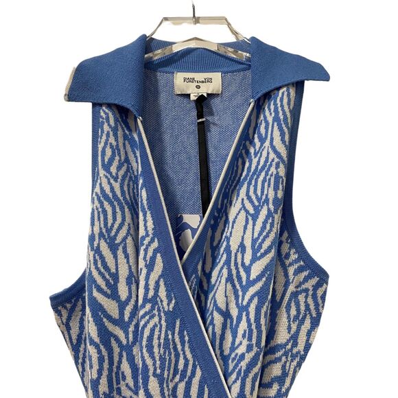 NWT DVF for Target Sea Twig Blue Sleeveless Knit Midi Wrap Dress Women's Size M - Picture 5 of 8